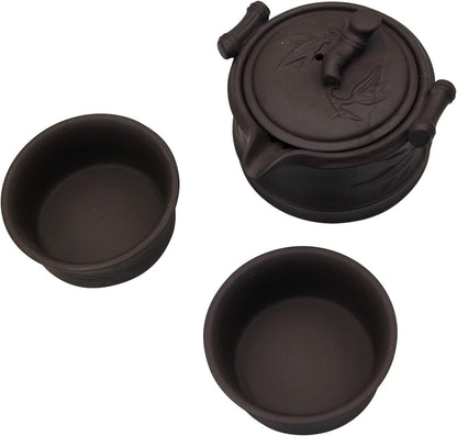 RARITYUS Portable Travel Kung Fu Tea Pot Cup Handmade Yixing Zisha Tea Set Ceramic Teapot Teacups with Tea Tray Travel Bag for Outdoor Picnic