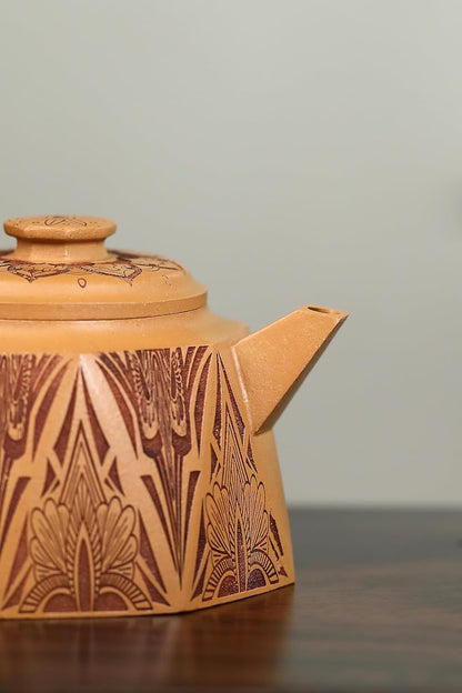 Handmade Zisha Teapot, Raw Ore Gold Segment Clay Chinese Yixing Purple Clay Tea Pot 270cc, Chinese Kungfu Brew Infuser Loose Leaf Tea