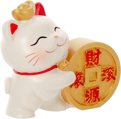 Maneki Neko Statue - Tiny Money Lucky Cat, Caishen Cat, Cute Wealth Cat Figurine