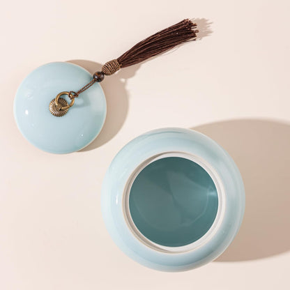 SILINE Longquan Celadon Loose Tea Storage Jar, 20 oz/600ml Green Porcelain Airtight Container -Di Kiln,Pink Cyan