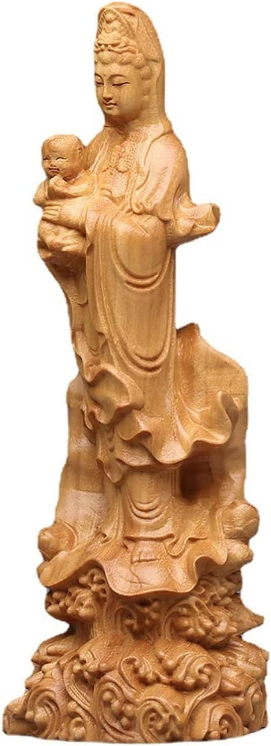 Aritjt Solid Wood Kwan Yin Statue Kuan Yin Guanyin Goddess of Mercy Guan Yin Statue Quan Yin Statue