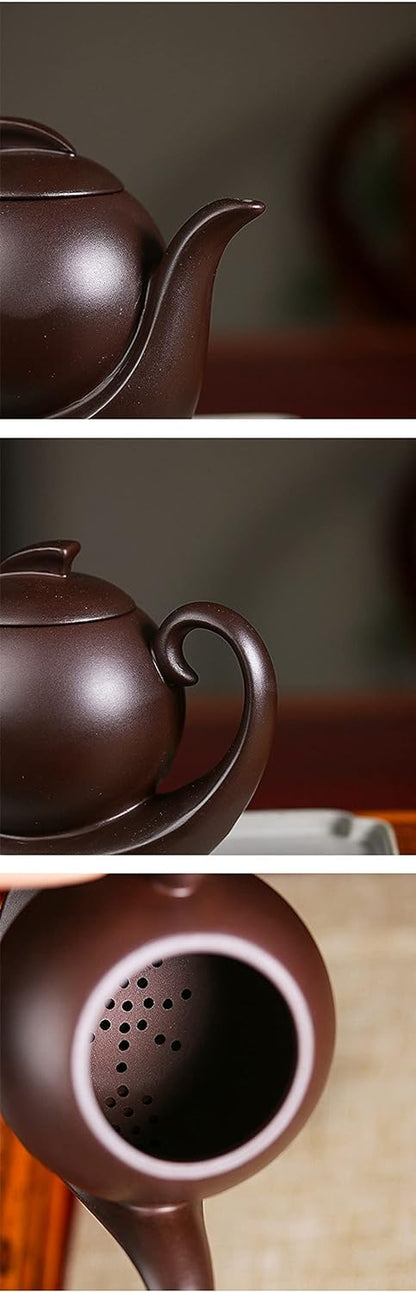 Slowtee Handmade Purple Clay Teapot, Traditional Chinese Kungfu Zisha Tea Kettle for Tea Table, Tea Ware Accessories for Enjoying Tea Ceremony, 15cm x 12cm(5.9in x 4.7in)
