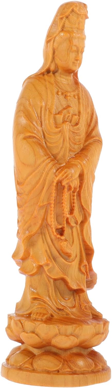 BIUDECO Guanyin Bodhisattva Statue Wooden Decorations Office Mini