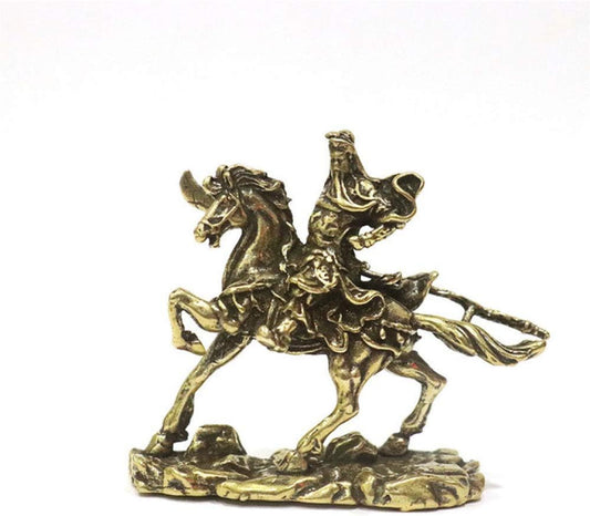 LILOVE Pure Copper Guan Yu Equestrian Statue Sculpture Home Decoration