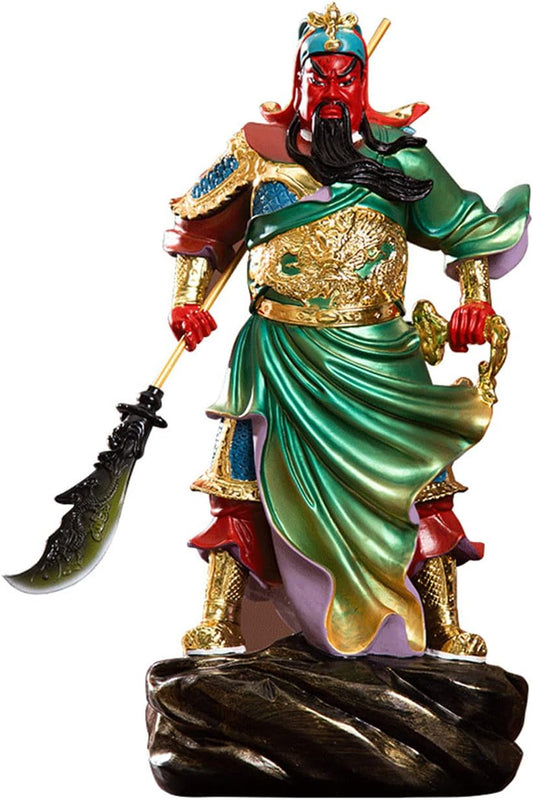 mozhixue Fengshui Guan Yu Statue Handmade Statue Guan Yu Martial God of Wealth Figurines Home Office Decoration Tabletop Decor Good Lucky Gifts,Green