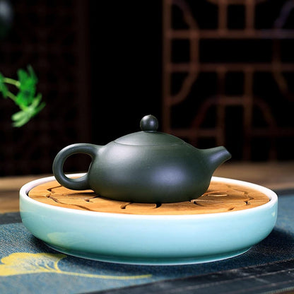 MIKMAX Teapot Zisha Pot Handmade Teapot Raw Ore Green Mud Flat Xishi Kung Fu Tea Set