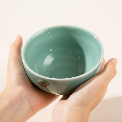 SILINE 4.5" Green Porcelain Bowls Set,2 PCS Genuine Longquan Celadon 11.8 Oz Rice Bowls
