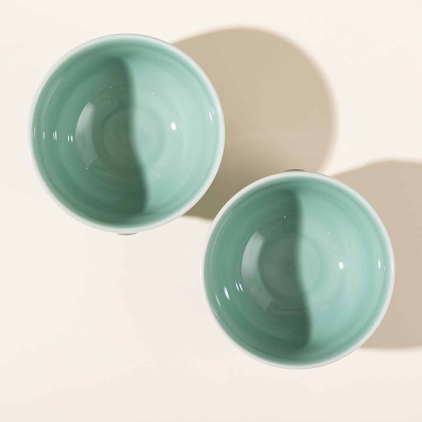 SILINE 4.5" Green Porcelain Bowls Set,2 PCS Genuine Longquan Celadon 11.8 Oz Rice Bowls
