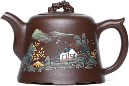SILINE Zisha Teapot, Chinese Yixing Clay Handmade Tea Pot 10.8 Oz, Infuse Brew Kung Fu Loose Leaf Tea Maker (LongJulun,Zini Purple Clay)
