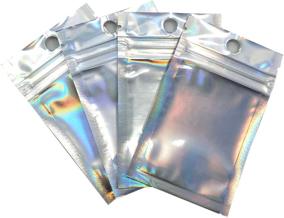 FERENLI 100Pieces Silver Aluminum Foil Zipper Packaging Bags with Tear Notch Reusable Food Coffee Storage for Zip Mylar Bags Lock 10x15cm (3.9x5.9 inch)