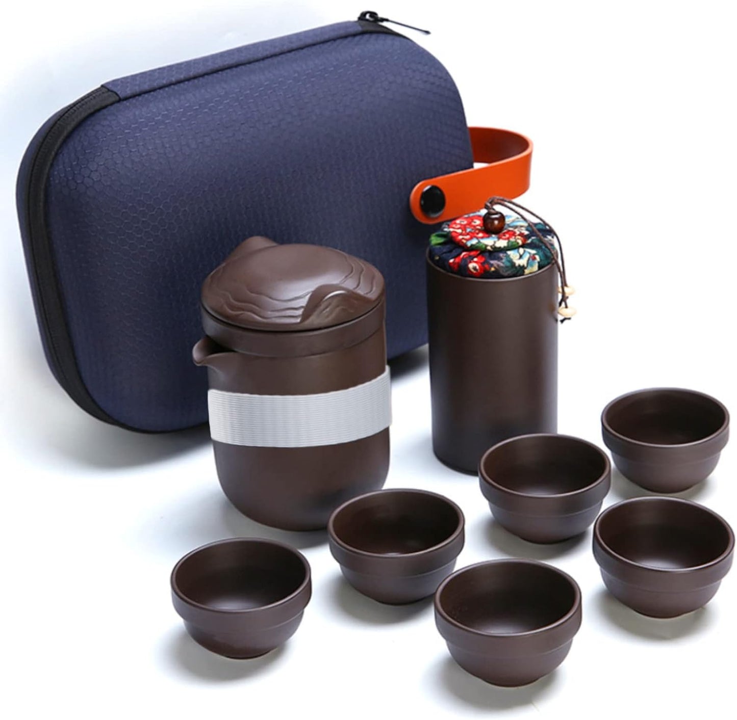 Travel Tea Set Zisha 8Pack Portable Teapot Teacups Sets Handmade Traditional Chinese Kungfu Ceramic Tea Pot Cups Set with Travel Bag Gift for Dad Grandpa Husband Outdoor Home Business