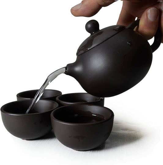 Teapot 5oz Chinese Zisha XIshi Beauty Style Set of 1 Pots 4 Cups 50ml Set Gongfu Tea Tool (Black)