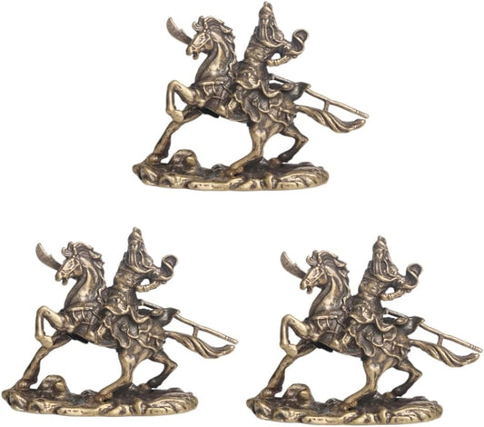 IMIKEYA 3pcs Bronze Ware of Guan Yu on Horseback God of Wealth Figurine Home Table Chinoiserie Ornaments Guan Yu Figure Statue Work Desk Accessories Riding Steed Decor Idol Brass Household