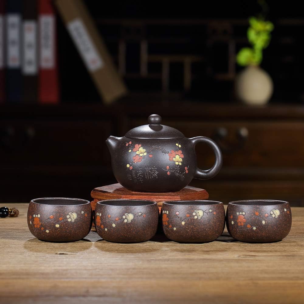 SILINE Zisha Teapot Set,Chinese Yixing Clay Handmade infuse Tea Pot 9.5 Oz/280 cc with 2 Teacups,Masterpiece Kungfu Tea Set -fineShipiao,Purple Clay