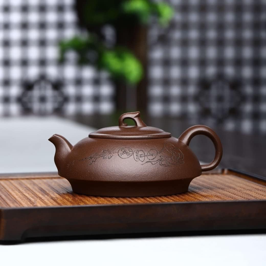 SILINE Collectible Zisha Teapot 10 Oz with Certificate,Master Handmade Yixing Clay Tea Pot for Brew Kung Fu Tea Maker (Puyuan,Purple Clay)