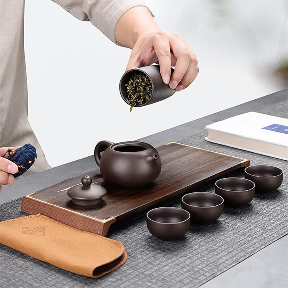 Portable Travel Chinese Kungfu Zisha Tea Set, 100% Handmade Purple Clay Teapot Teacups, Traditonal Chinese Tea Pot Style - Purple Clay Teapot Teacups for Travel, Home, Gifting