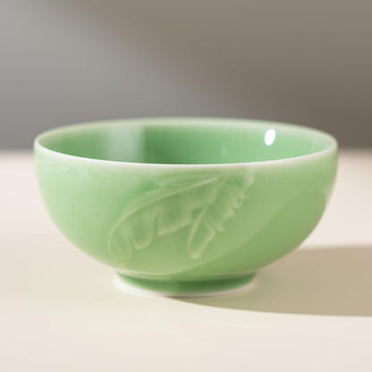 SILINE 4.5" Green Porcelain Bowls Set,2 PCS Genuine Longquan Celadon 10 Oz Rice Bowls (Classic Cyan)