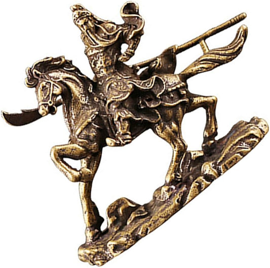 ARTIBETTER Guan Gong Ornaments Sprinting Horse Figurines Lucky Decorations Home Wealth Horse Guan Yu Statue Horse Lucky Sculpture Feng Shui Statue Desk Topper Office China Brass Coffee Table