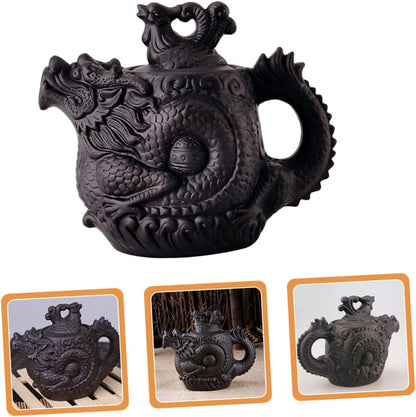 OKUMEYR Dragon Phoenix Purple Clay Teapot Ceramic Water Boiling Pot Frog Teapot Zisha Teapot Loose Tea Teapots Traditional Dragon Teapot Purple Clay Tea Pot Office Open The Pot Portable