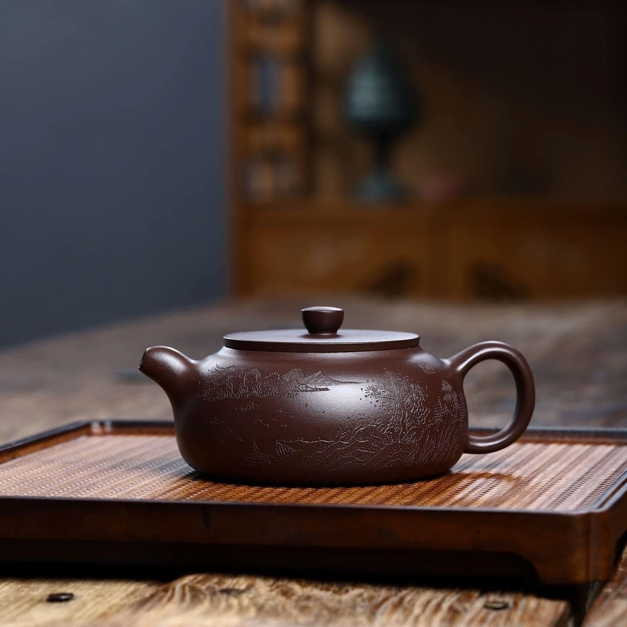 SILINE Collectible Zisha Teapot 10 Oz with Certificate,Master Handmade Yixing Clay Tea Pot for Brew Kung Fu Tea Maker (Puyuan,Purple Clay)