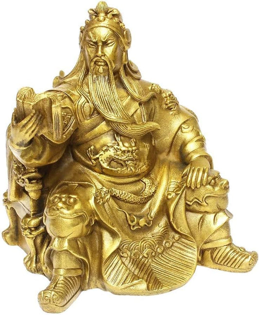 Addune Guan Yu Sitting Dragon Chair and Reading Statue Chinese Hero Figurine Handmade Fengshui Fortune Wealth Career Success Home Decor