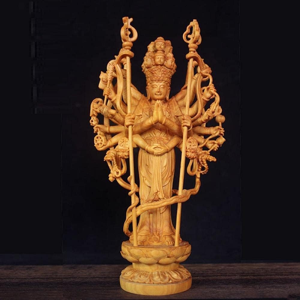 ZEELYDE Garden Ornaments Decor Statue Outdoor,Statue Stunning Home Garden Ornament Sculpture Decoration Statues and Sculptures Thousand-Hand Guanyin Buddha Wood Carving Solid Wood Carving Ornaments