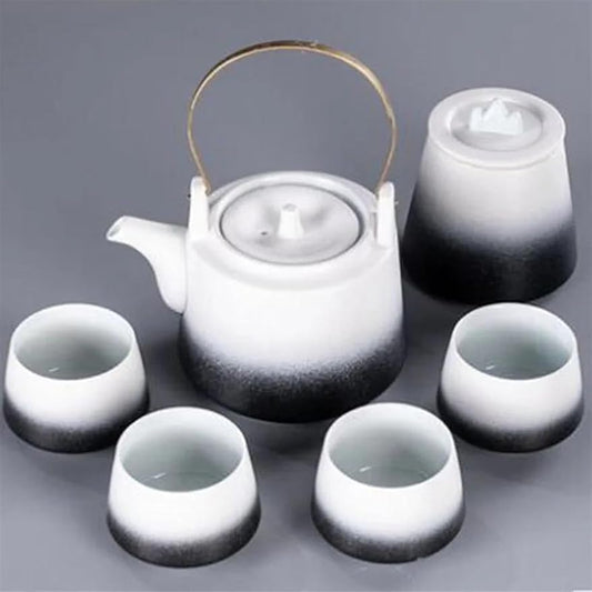 Afternoon Tea Set Ceramic Kung Fu Tea Set Japanese Style Travel Tea Pot and Cup Set Home Office Tea Ceremony Gift Box Gradient Color Teapot Tea Set for Adults (Color : Black)