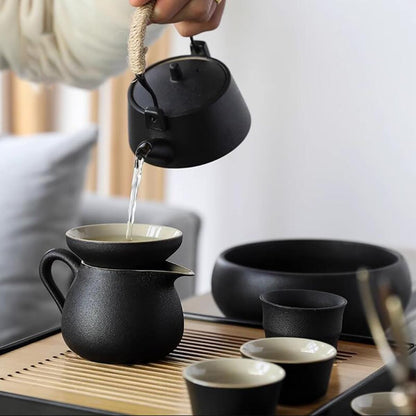 GIZNXBA Ceramic Portable Tea Sets for Adult, Travel Tea Pot Cup Set with Tray, Portable Ceramic Porcelain Tea Pot for Business Hotel Outdoor Picnic, Home, Business