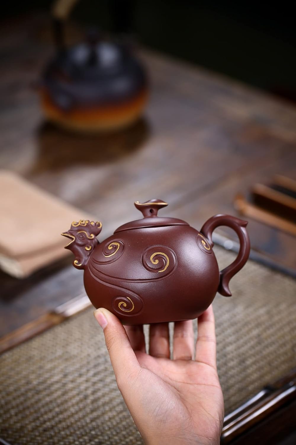 LingXuanGe Kung-fu Teaware Zisha Teapot Handmade Pot Purple Clay Drinkware for Puer Green Black Chinese Tea Purple Clay Golden Roost