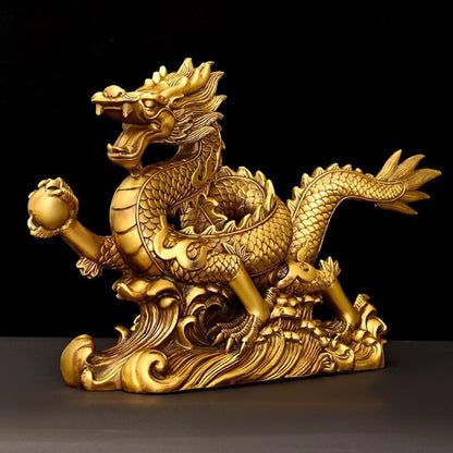 Brass Chinese Feng Shui Dragon Statue Sculpture Home Office Decoration Tabletop Decor Ornaments for Wealth and Success Good Lucky Gifts