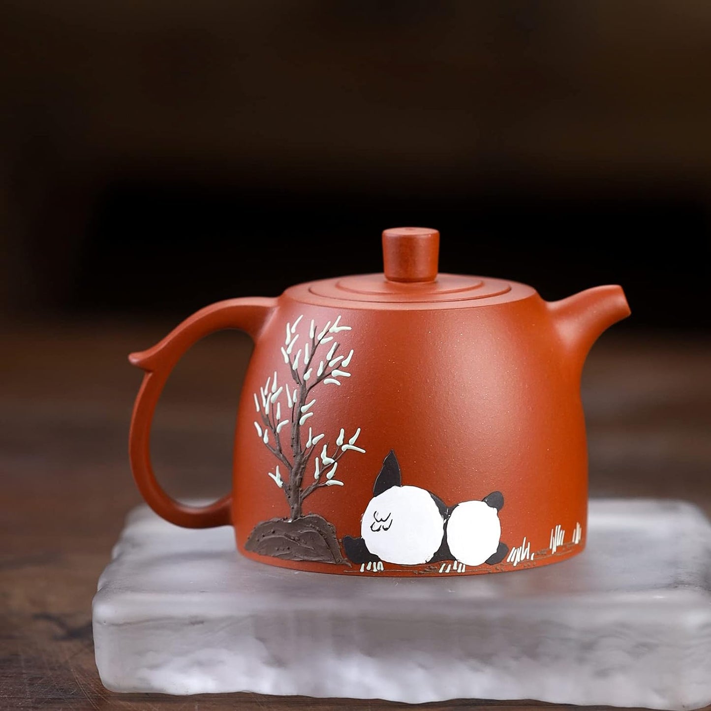 SILINE Panda Zisha Tea Pot 9 Oz with 2 Cups,Genuine Yixing Clay Teapot,Brew Infuse Kung Fu Tea Maker Set (Cute Panda Set)