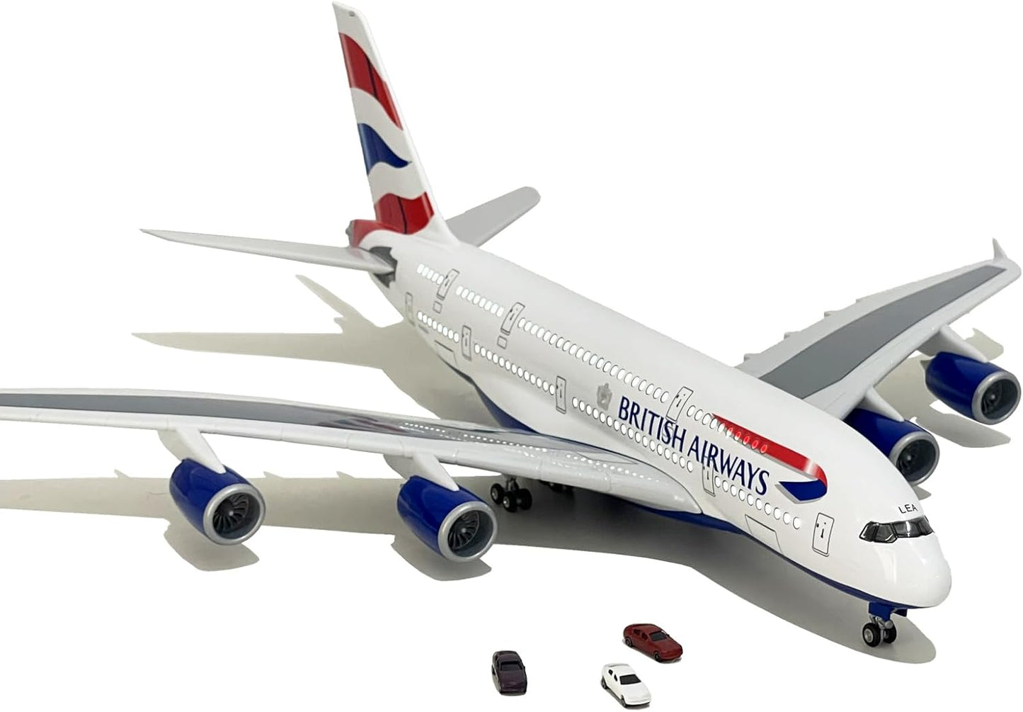 British A380 Model Airplane 18.5 Inches Long 1/160 Scale British A380 Model with LED Lights and Airport Scene Accessories Ideal Display and Gift