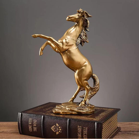 Gold Horse Statue Figurines - Resin Standing Fighting Horse Sculpture Home Office Decoration Tabletop Decor Ornaments