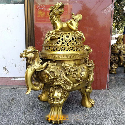 62CM Huge home temple Mansion efficacious Mascot talisman thriving business good luck gold dragon PI XIU COPPER  Fortune tripod