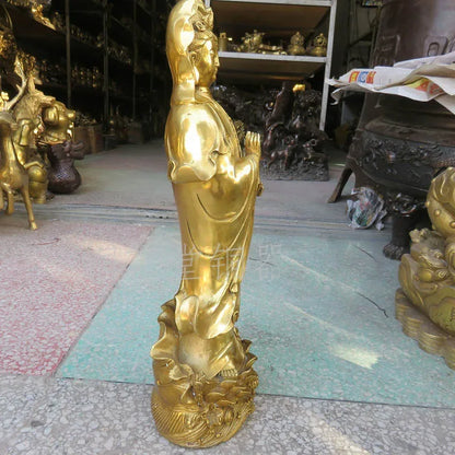 62CM Huge large -HOME SHOP Temple Lobby Safety GOOD luck efficacious Protection talisman GOLD Guanyin PUSA Buddha brass statue