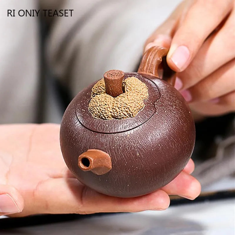 Teapots 90ml Highend Yixing Purple Clay Teapots Famous Handmade Mangosteen Model Tea Pot Chinese Zisha Tea Set Kettle Collection Gifts