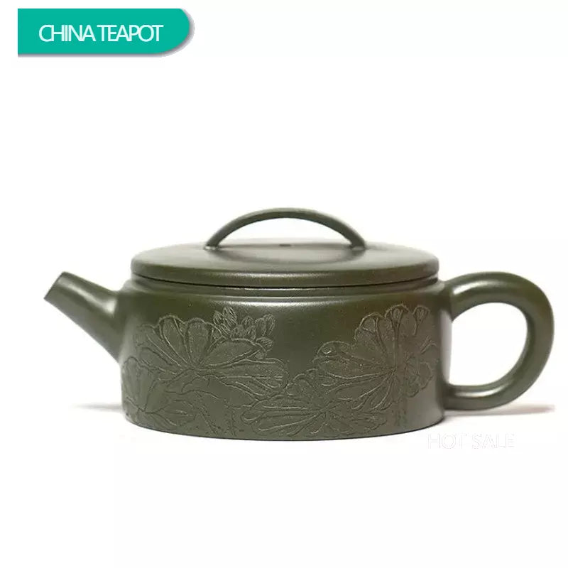 150ml Yixing Purple Clay Teapots Famous Artists Handmade Large Caliber Tea Pot Raw Ore Green Mud Kettle Chinese Zisha Tea Set
