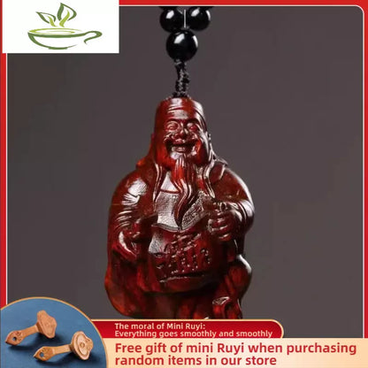 Red Sandalwood Pendant The God of Wealth Hand Piece of Handicraft Piece Wooden Figurines Statues for Decoration Pendant Necklace