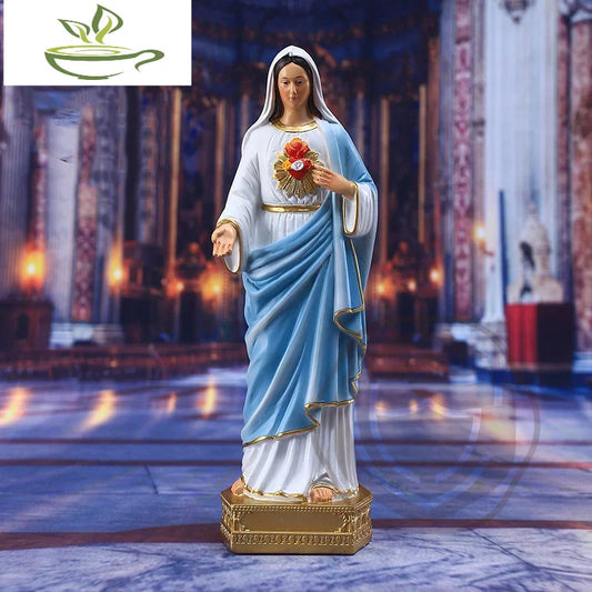 Immaculate Heart Mary Statue Resin Sculpture Decoration Base Figurine Religious Gift Holy Virgin Maria Christian Catholic Crafts