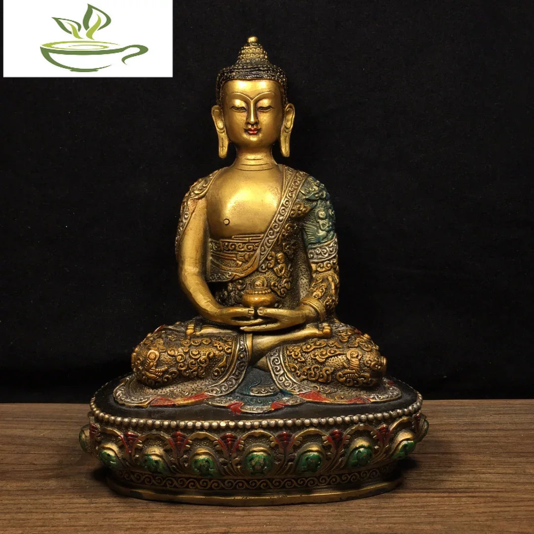 Old Tibet Tibetan Buddhist Bronze painted Shakyamuni Buddha Statue