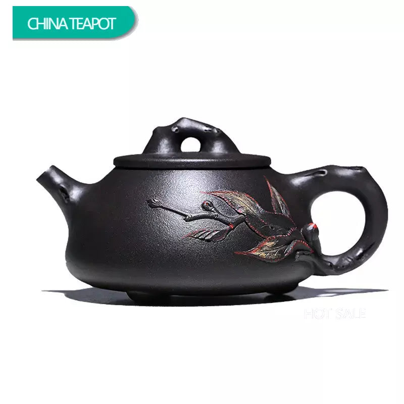 280ml Chinese Yixing High-end Purple Clay Teapots Handmade Stone Scoop Tea Pot Raw Ore Black Mud Kettle Zisha Tea Set Collection