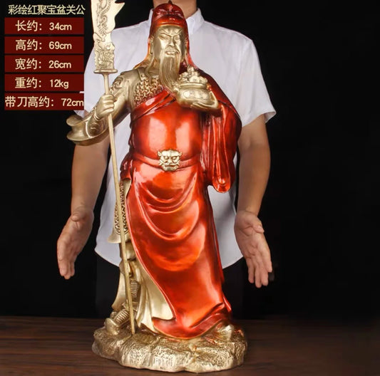 69CM huge 2023 HOME Company TOP decoration exorcise evil spirits Recruit money wealth COPPER GUAN GONG God of fortune statue