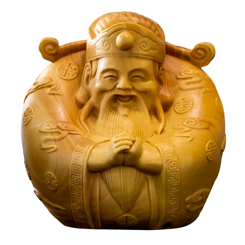 6CM 3PCS Three God Sculpture Boxwood Figure Buddha Fu Lu Shou Three Stars Chinese Auspicious Wood Statue Feng Shui Home Decor