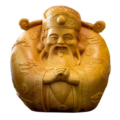 6CM 3PCS Three God Sculpture Boxwood Figure Buddha Fu Lu Shou Three Stars Chinese Auspicious Wood Statue Feng Shui Home Decor