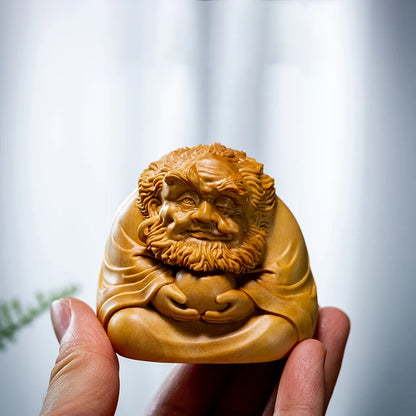 6CM Cute Dharma Wood Statue Small People Figure Boxwood Damo Solid Wood Lucky Gift Home Decorations