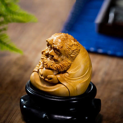 6CM Cute Dharma Wood Statue Small People Figure Boxwood Damo Solid Wood Lucky Gift Home Decorations