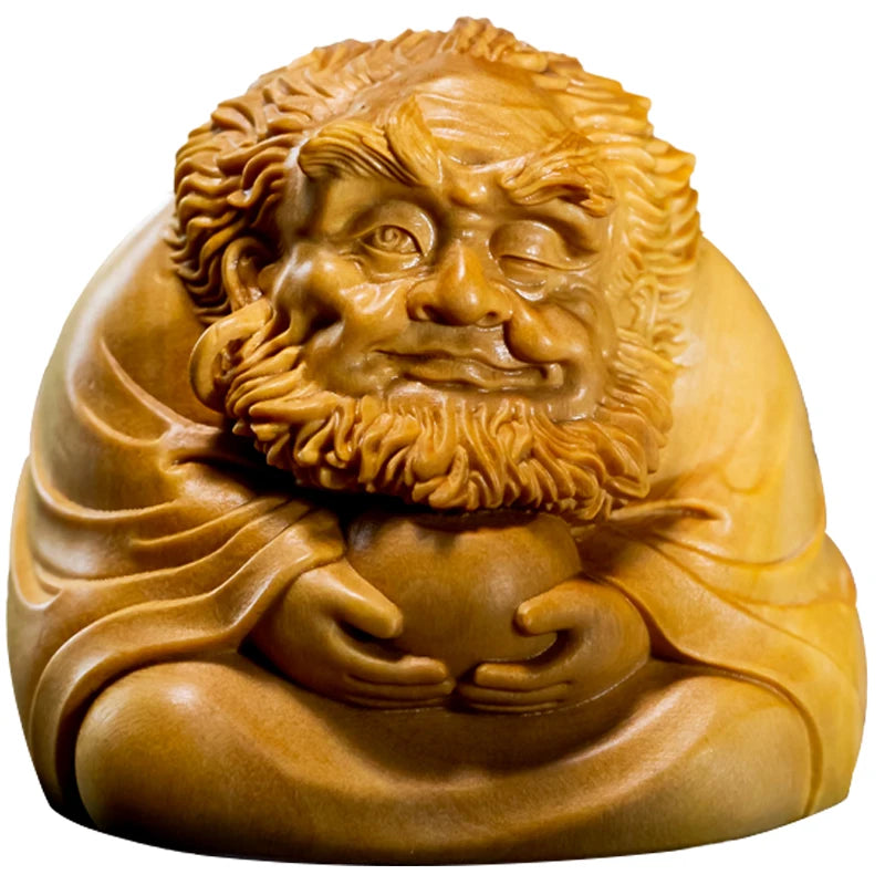 6CM Cute Dharma Wood Statue Small People Figure Boxwood Damo Solid Wood Lucky Gift Home Decorations