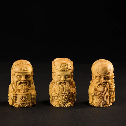 6CM Fu Lu Shou Longevity God small Figurines wood statues Lucky gift Modern Chinese Style Sculpture boat car decors