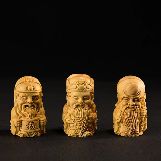 6CM Fu Lu Shou Longevity God small Figurines wood statues Lucky gift Modern Chinese Style Sculpture boat car decors