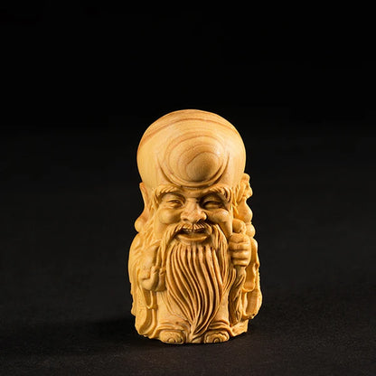6CM Fu Lu Shou Longevity God small Figurines wood statues Lucky gift Modern Chinese Style Sculpture boat car decors